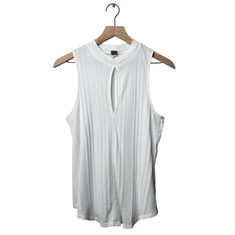 Free People White Ribbed Keyhole Tank Top